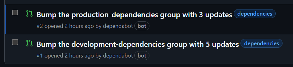 List of Dependabot PRs